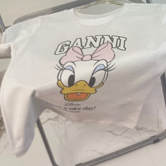 Ganni White Tee with Pink and Yellow Design - Picture 2 of 4